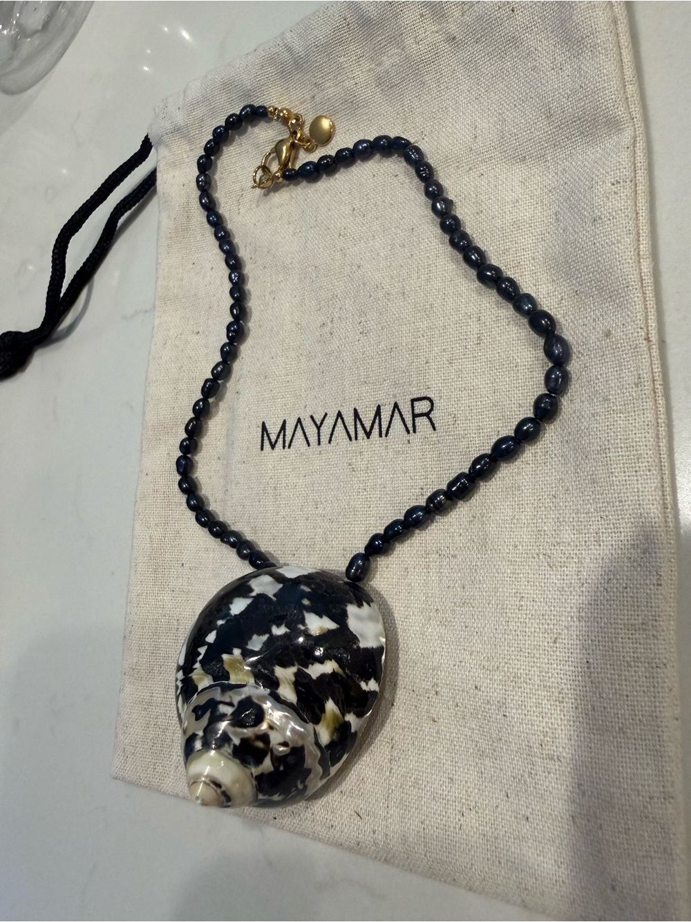 NEW Mayamar Black Onyx Beaded Shell Pendant Necklace Coastal Boho - Picture 3 of 8